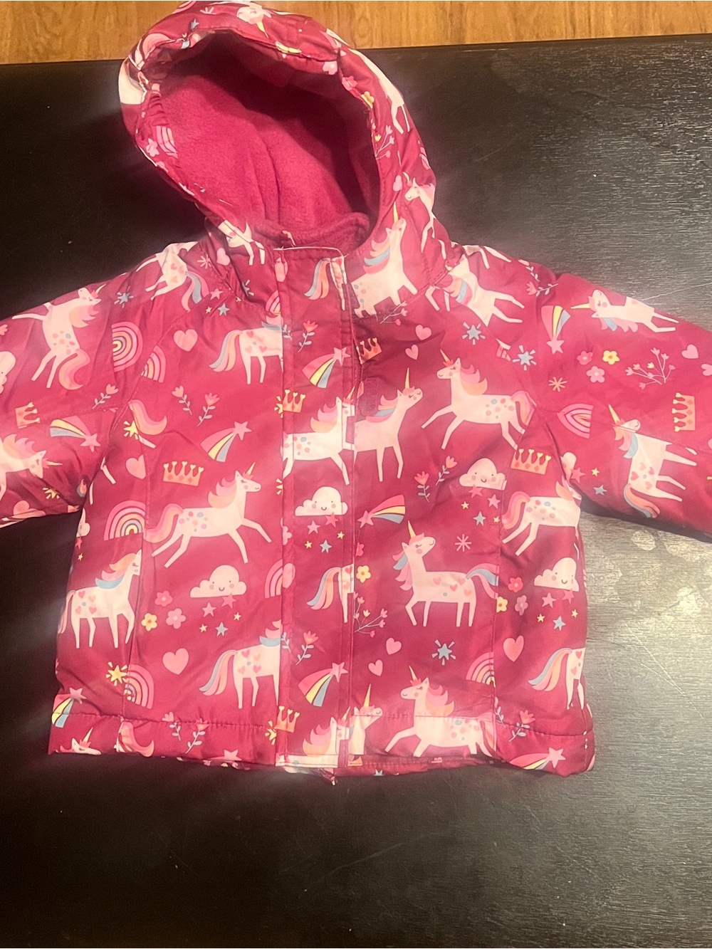 The Children's Place Bright Pink Unicorn Puffer Jacket size 24 months